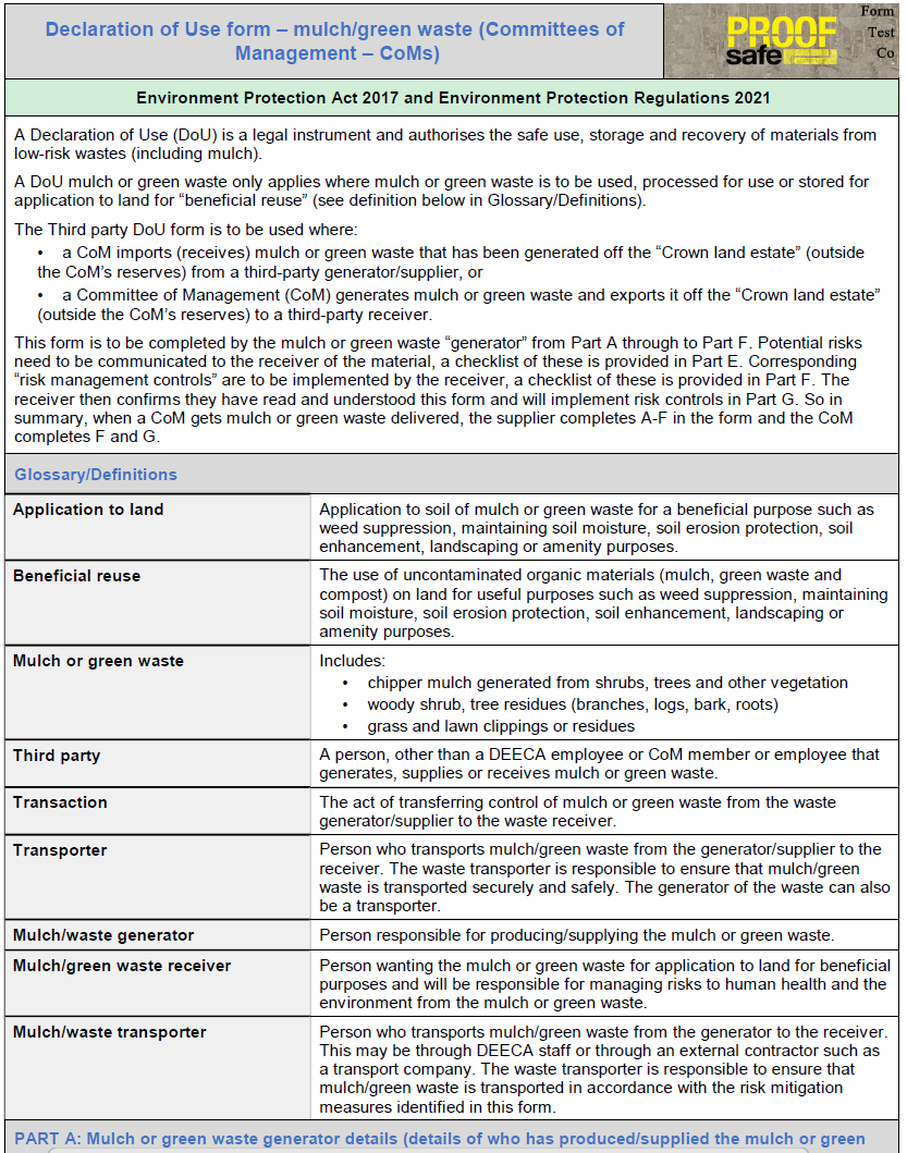 DEECA Declaration of Use Report